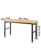 2000 lbs Adjustable Garage Workbench 48/61" L x 20" W Work Table with 28.3"-38.1" Height & Hardwood Top for Office Home
