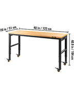 2000 lbs Adjustable Garage Workbench 48/61" L x 20" W Work Table with 28.3"-38.1" Height & Hardwood Top for Office Home