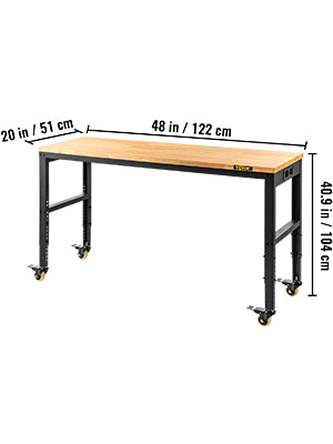 2000 lbs Adjustable Garage Workbench 48/61" L x 20" W Work Table with 28.3"-38.1" Height & Hardwood Top for Office Home