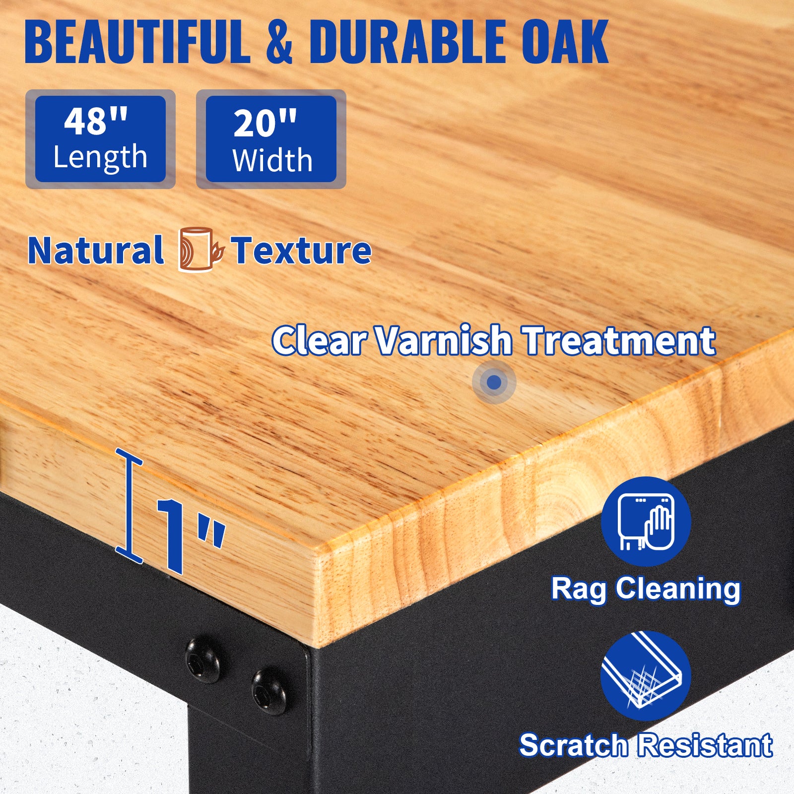 2000 lbs Adjustable Garage Workbench 48/61" L x 20" W Work Table with 28.3"-38.1" Height & Hardwood Top for Office Home