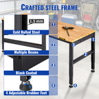 2000 lbs Adjustable Garage Workbench 48/61" L x 20" W Work Table with 28.3"-38.1" Height & Hardwood Top for Office Home