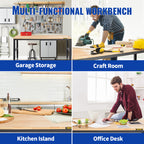 2000 lbs Adjustable Garage Workbench 48/61" L x 20" W Work Table with 28.3"-38.1" Height & Hardwood Top for Office Home