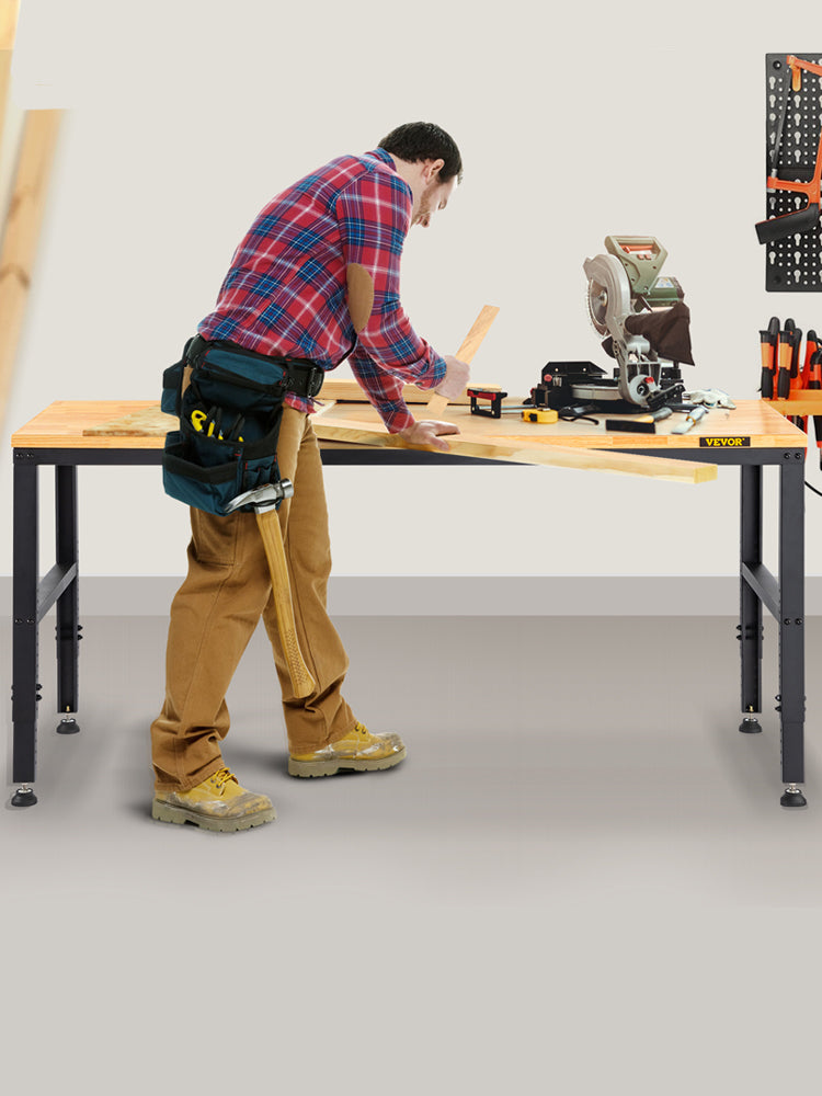2000 lbs Adjustable Garage Workbench 48/61" L x 20" W Work Table with 28.3"-38.1" Height & Hardwood Top for Office Home