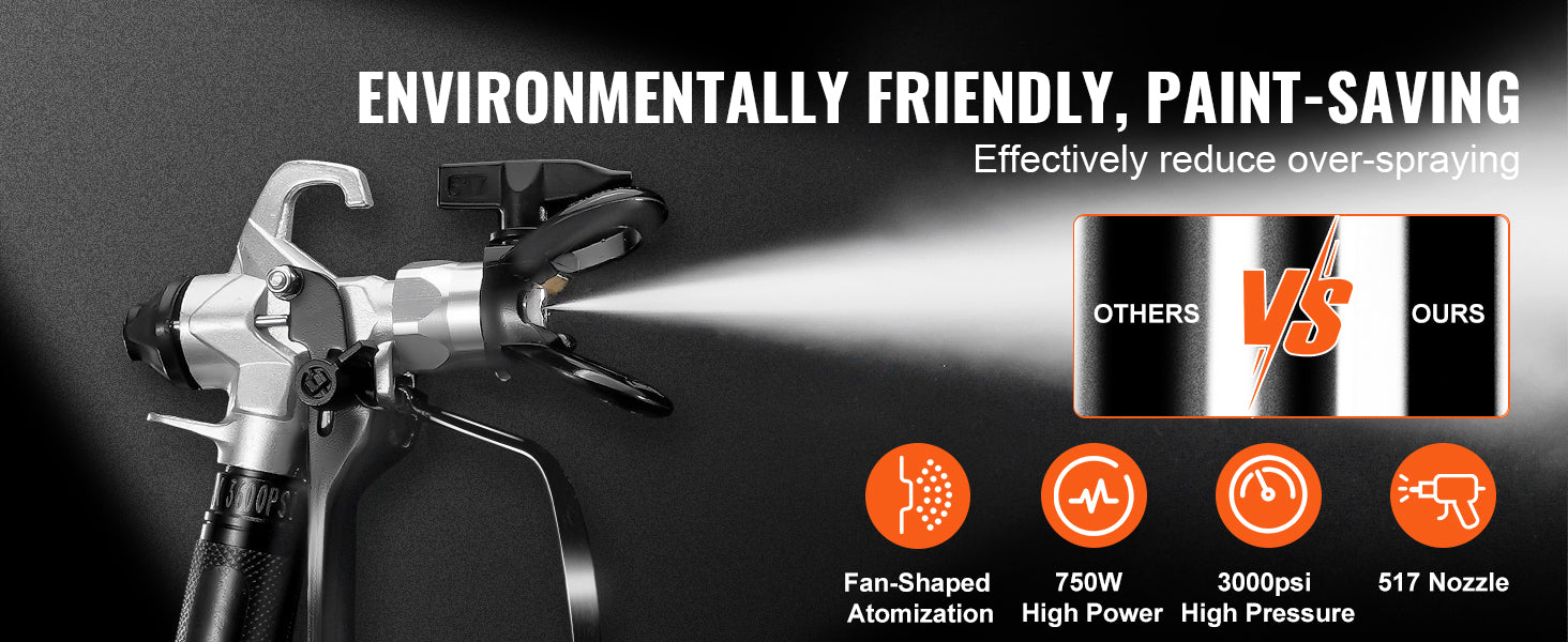 Stand Airless Paint Sprayer 3000PSI 750W Efficient Electric Airless Sprayer Handheld Paint Sprayers Fine Painting