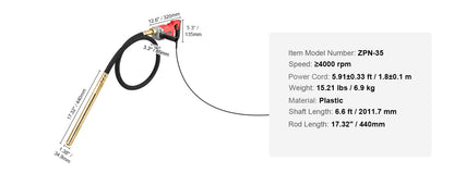 800W Concrete Vibrator 13000 VPM - Pencil Type