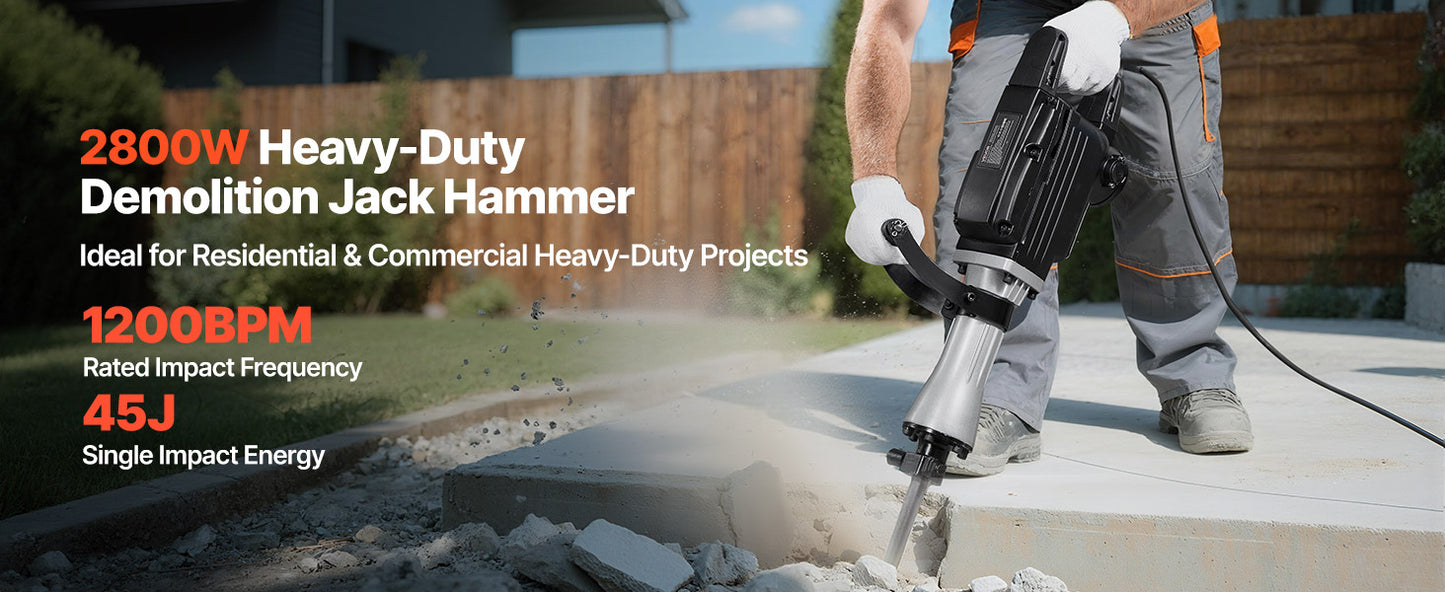 2800W Demolition Jack Hammer 1200 BPM with Case