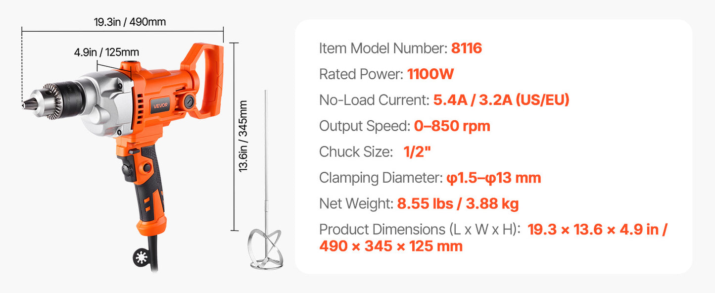 Electric Drill Mixer Set - Handheld Cement Mixer