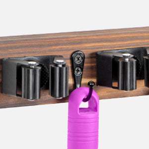 Wood & Stainless Broom Mop Holder - 5 Slots 4 Hooks