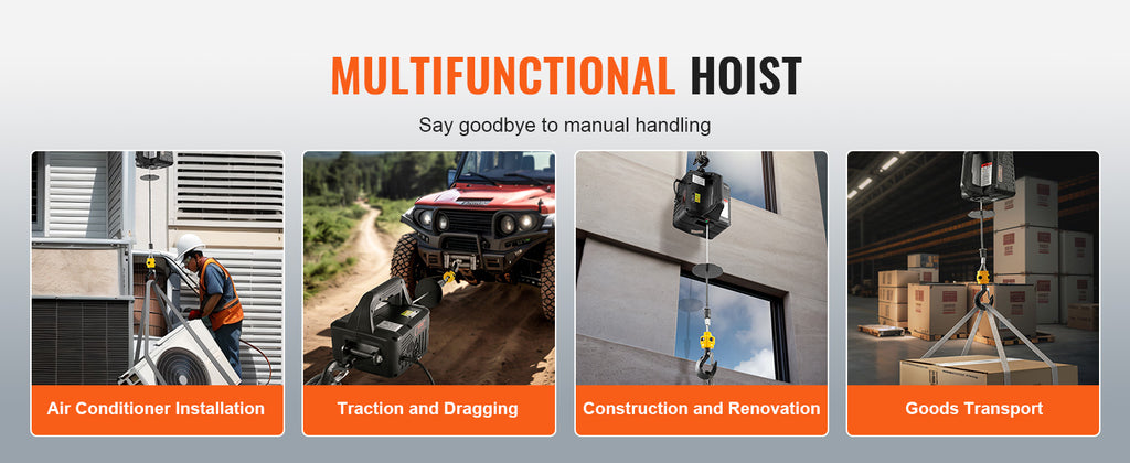 1100 lbs Electric Hoist Winch 1500W Portable Power Crane with Wireless Remote Control for Warehouse Factory Lifting