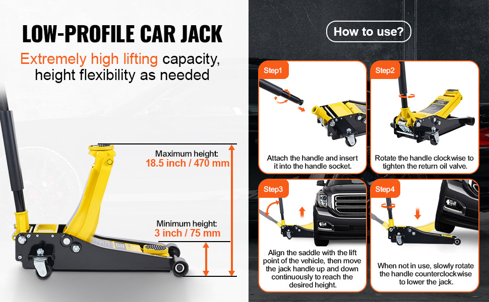 2 Ton Low Profile Floor Jack Heavy Duty Iron Hydraulic Racing Floor Jack Hydraulic Car Jack Dual Piston Quick Lift Pump