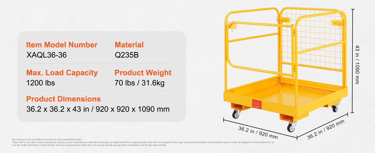 1200lbs Forklift Safety Cage Folding Security Platform with Lockable Swivel Wheels Holds 1 to 2 Adults for Aerial Work