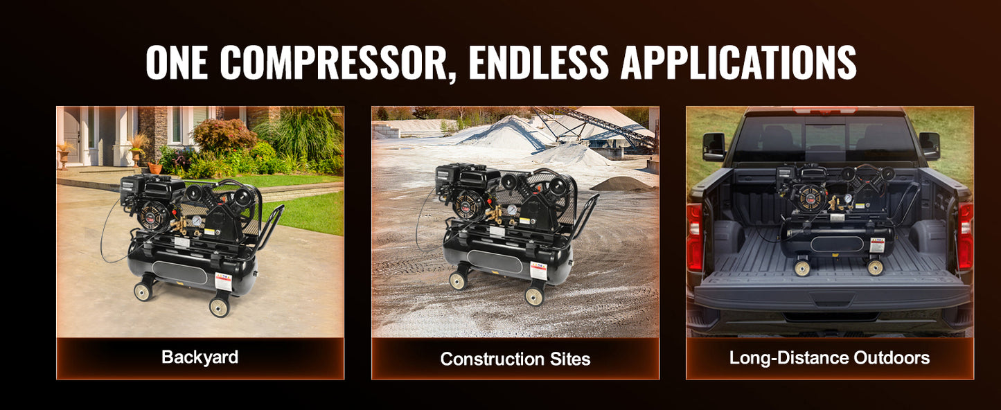 Gas Air Compressor 7-15 HP, 10-30 Gallon, 115 PSI