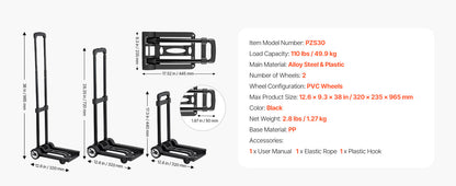 Folding Hand Truck 110 lbs - Collapsible Luggage Cart