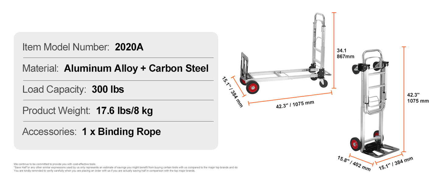 Folding Hand Truck 400 lbs with Wheels - Warehouse Dolly