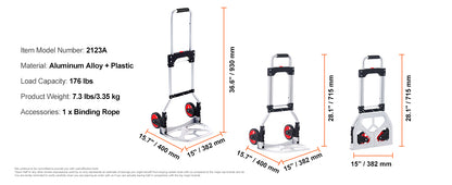 Folding Hand Truck 176 lbs - Aluminum Stair Climbing Dolly