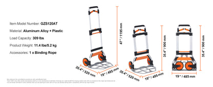 Folding Hand Truck 176-309 lbs with Telescoping Handle