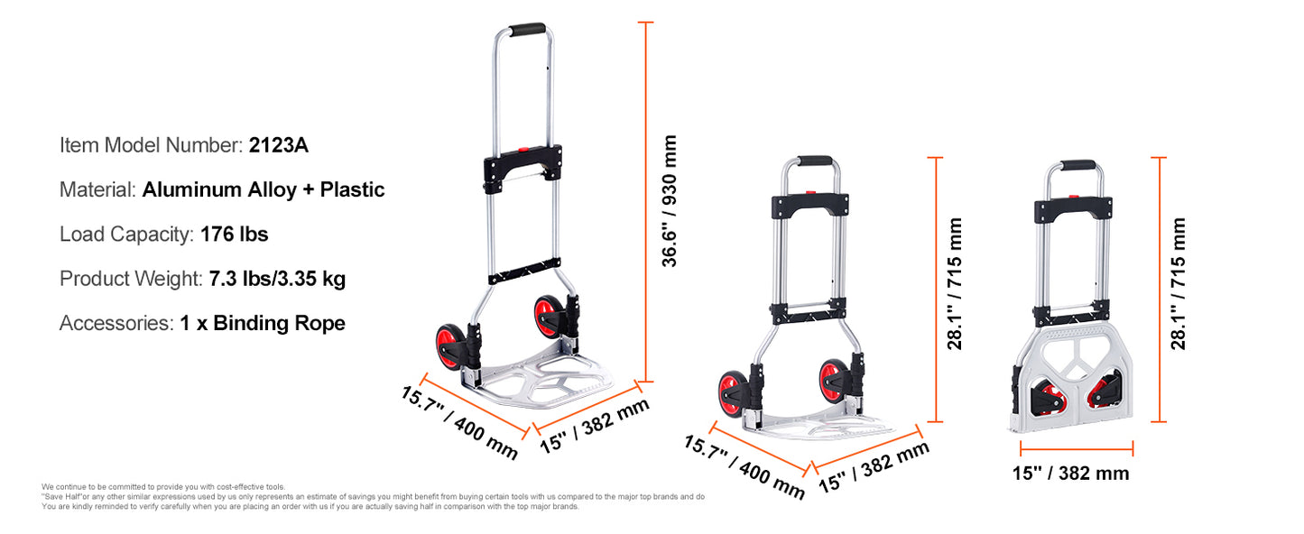 176 lbs Folding Hand Truck with Telescoping Handle