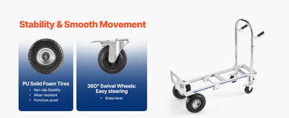 2-in-1 Convertible Hand Truck Dolly 1000 lbs