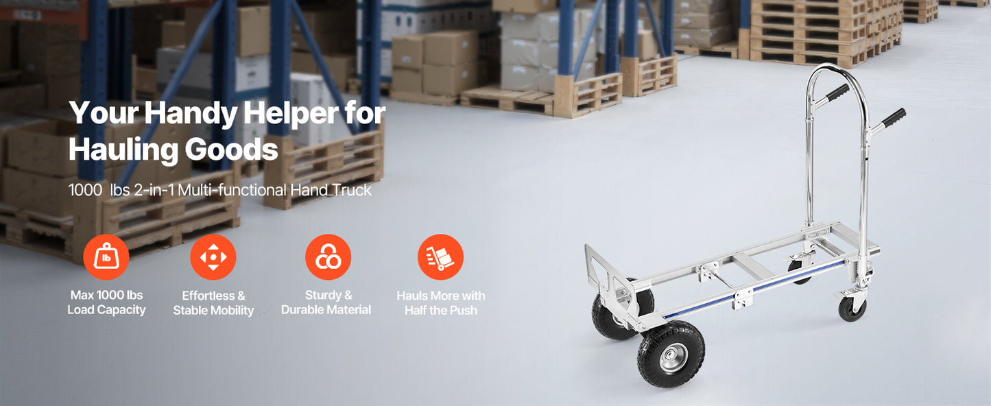 2-in-1 Convertible Hand Truck Dolly 1000 lbs