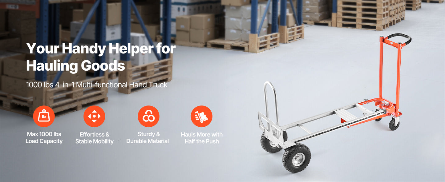 4-in-1 Aluminum Hand Truck Dolly 1000 lbs