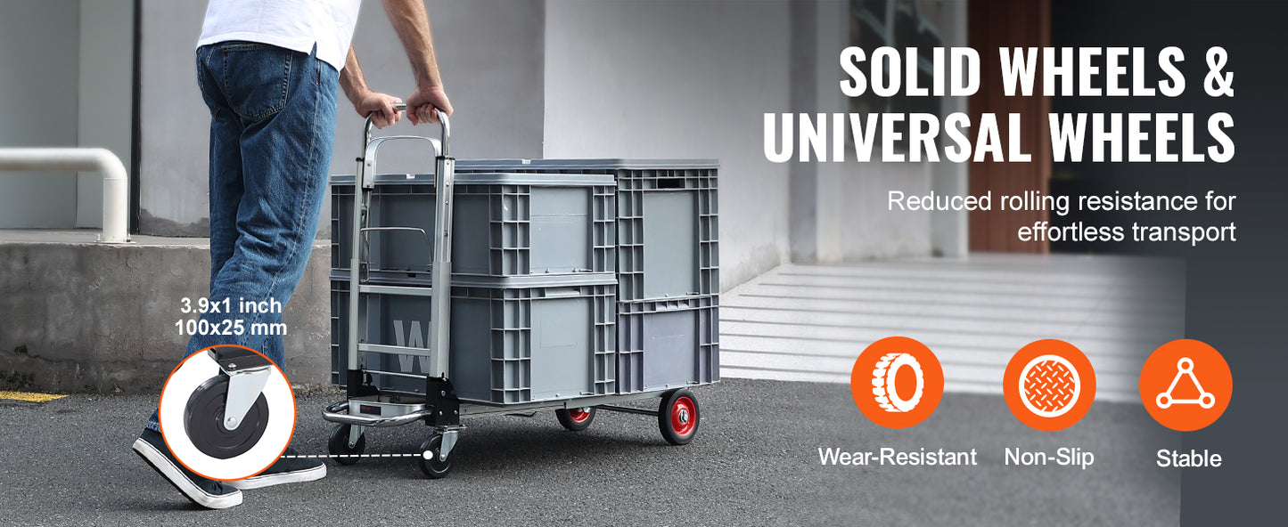 Folding Hand Truck 400 lbs with Wheels - Warehouse Dolly