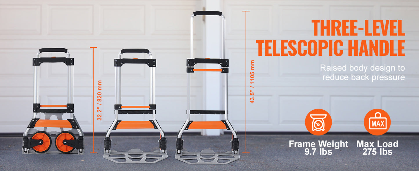 Folding Hand Truck 176-309 lbs with Telescoping Handle
