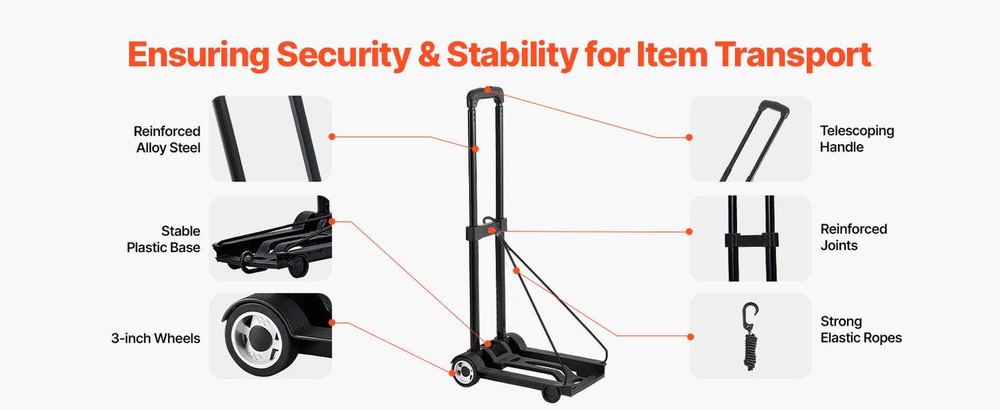 Folding Hand Truck 110 lbs - Collapsible Luggage Cart