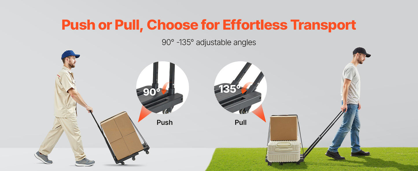 Folding Hand Truck 500 lbs with 6 Wheels & Ropes
