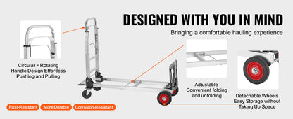 Folding Hand Truck 400 lbs with Wheels - Warehouse Dolly