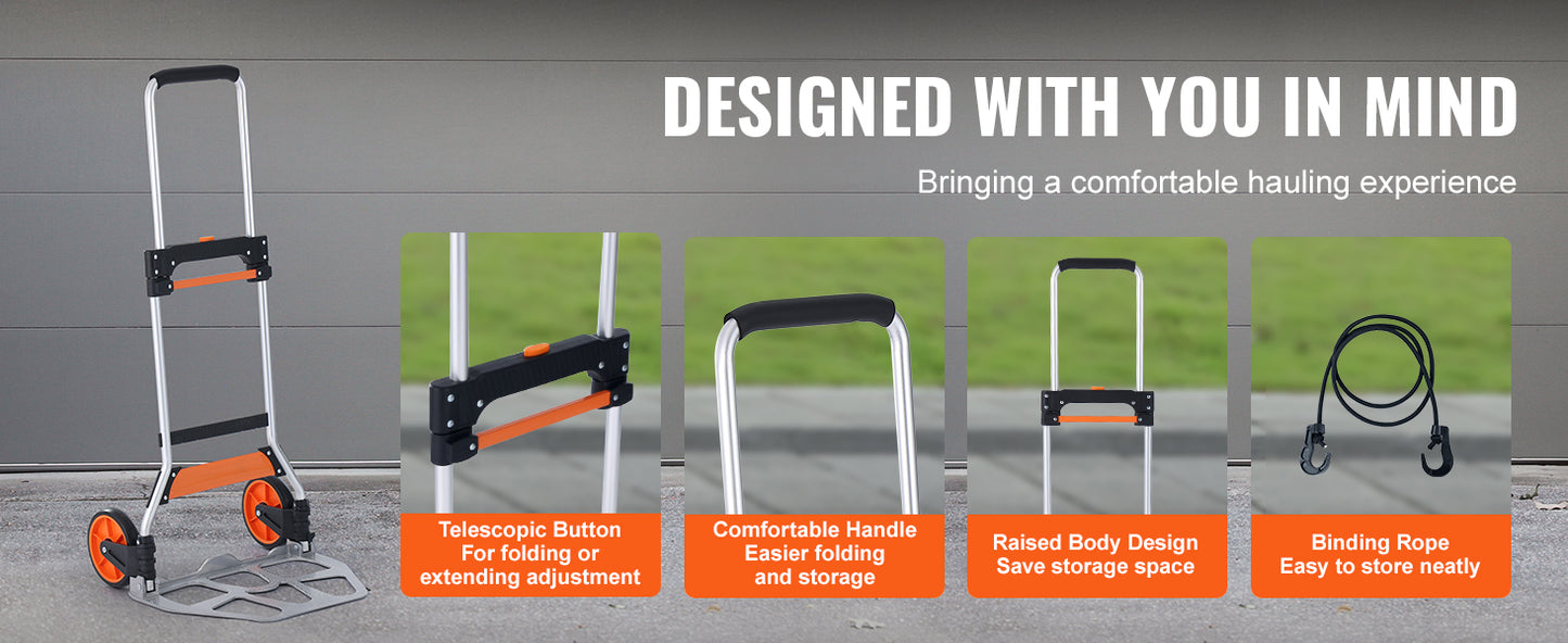 Folding Hand Truck 176-309 lbs with Telescoping Handle
