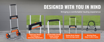 Folding Hand Truck 176-309 lbs with Telescoping Handle