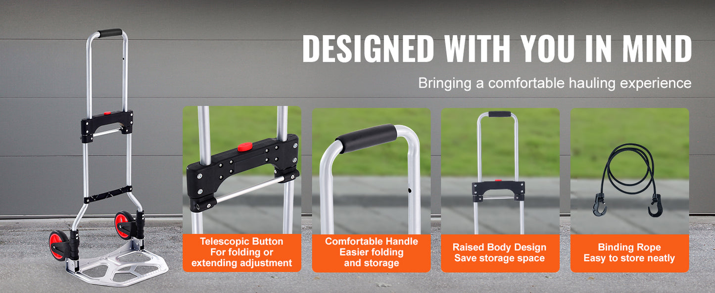176 lbs Folding Hand Truck with Telescoping Handle