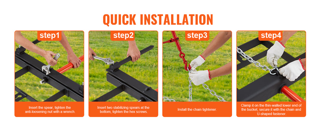 39" Hay Spear Bale Spears 1600lbs Loading Capacity Skid Steer Loader Tractor Bucket Attachment with 17.5" Stabilizer