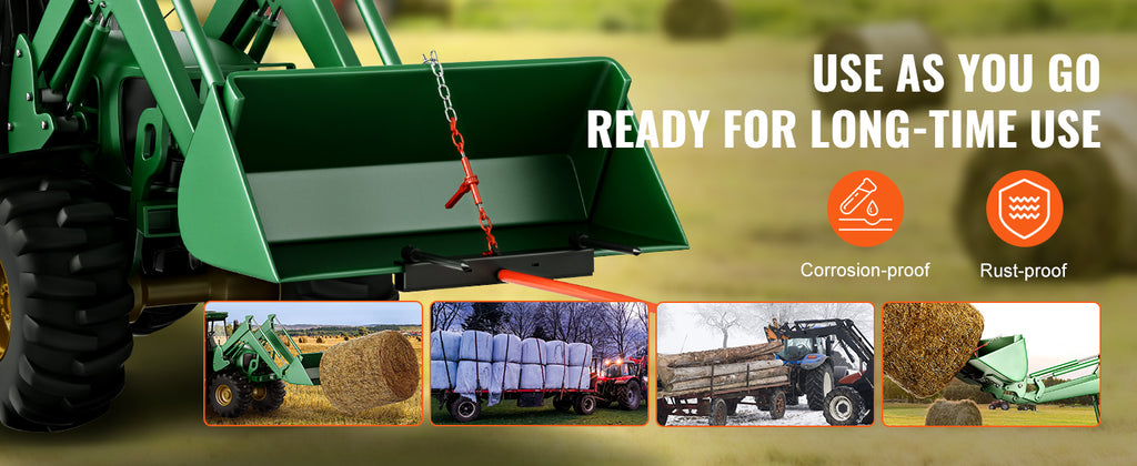 39" Hay Spear Bale Spears 1600lbs Loading Capacity Skid Steer Loader Tractor Bucket Attachment with 17.5" Stabilizer