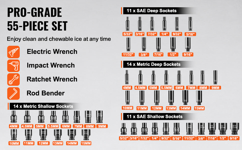 Impact Socket Set Deep & Shallow Cr-V with Case