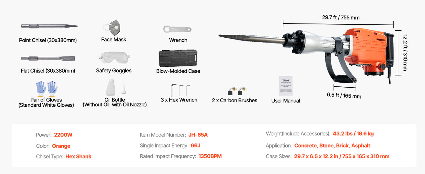 Heavy Duty Jack Hammer 1500W-3500W with 2-4 Chisels
