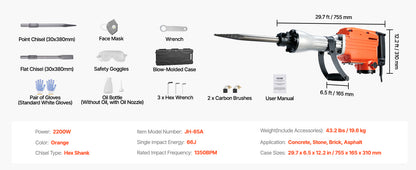 Heavy Duty Jack Hammer 1500W-3500W with 2-4 Chisels