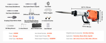 Heavy Duty Jack Hammer 1500W-3500W with 2-4 Chisels