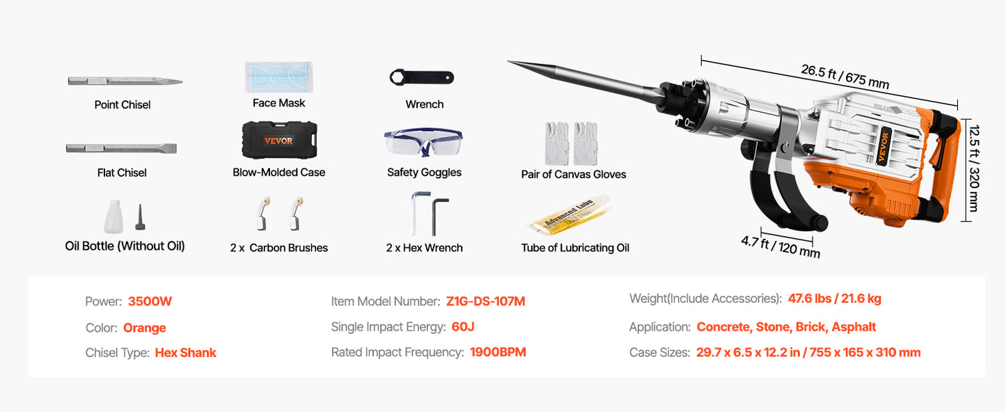 Electric Jack Hammer 1500W-3500W Concrete Breaker