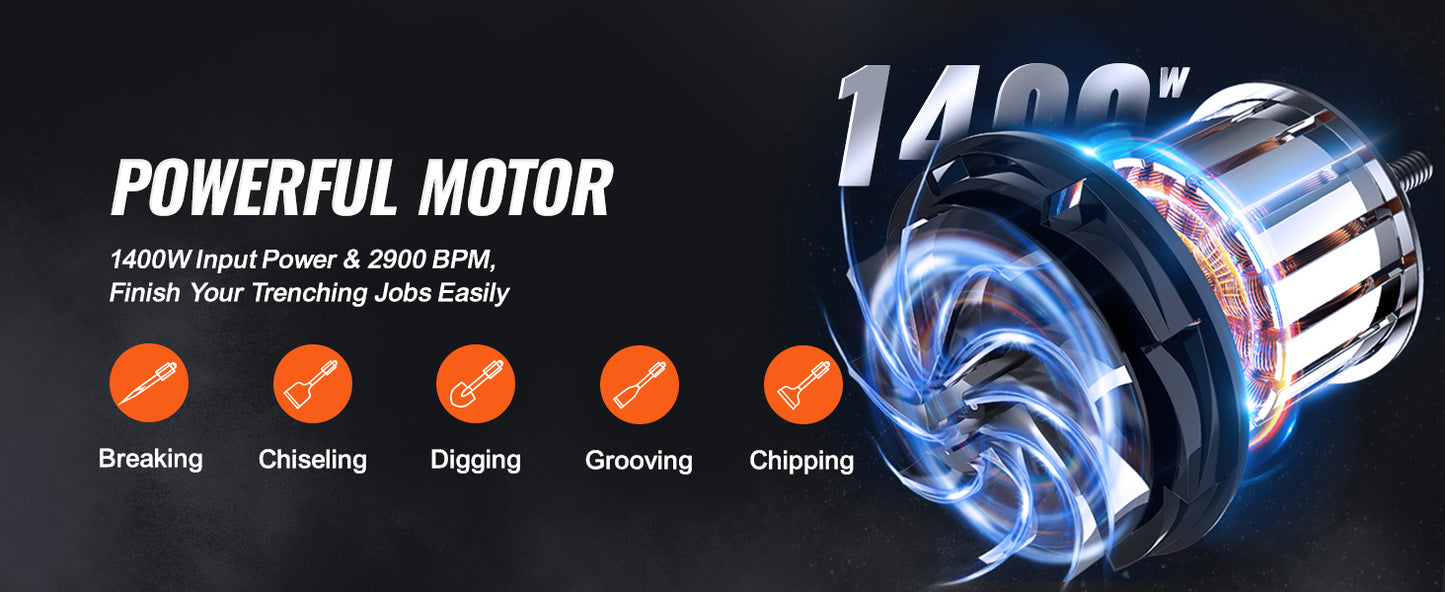 Electric Jack Hammer 1400W 2900 BPM - Black