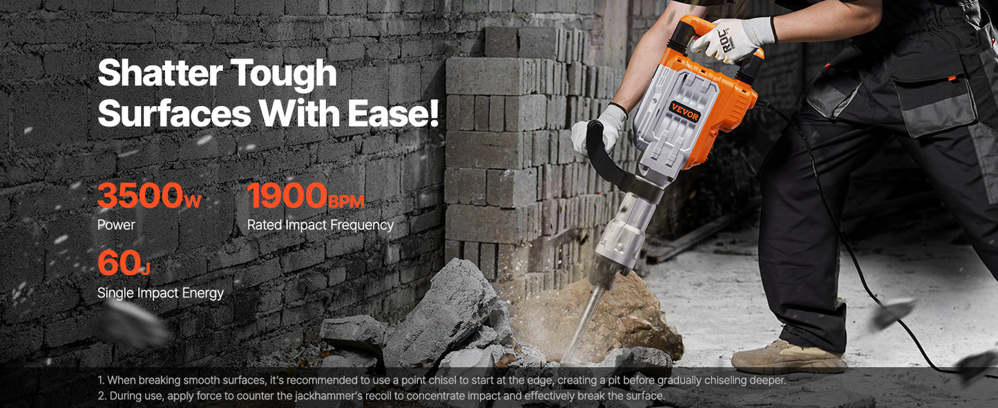 Heavy Duty Jack Hammer 1500W-3500W with 2-4 Chisels