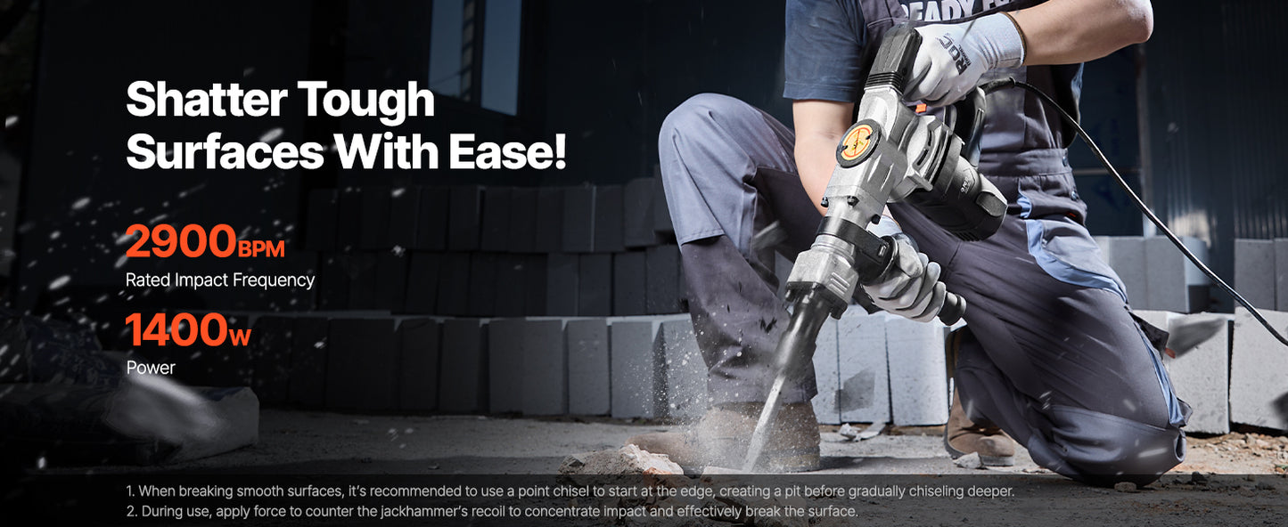 1400W Demolition Jack Hammer with Case & Gloves
