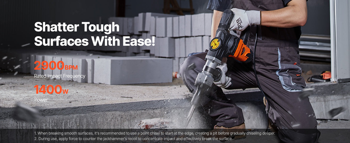 1400W Electric Jack Hammer 2900 BPM Concrete Breaker