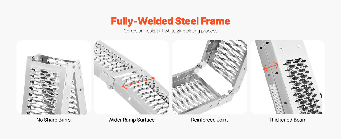 Wide Steel Loading Ramps 1000 lbs for ATV/UTV (Pair)