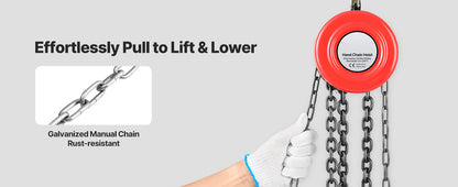 1T/2T Manual Chain Hoist with 8-20 ft Lift Height