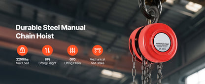 1T/2T Manual Chain Hoist with 8-20 ft Lift Height