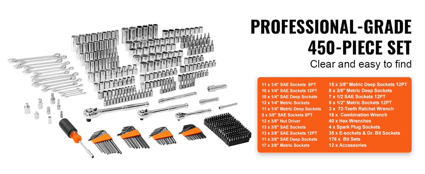 450-Piece Mechanics Tool & Socket Set SAE/Metric