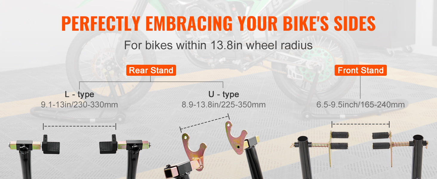 Motorcycle Stand Lift 850lbs Front Rear Combo Stand Lift Stand Front&Rear Wheel Fork Stand Heavy Duty Rear Wheel Stand