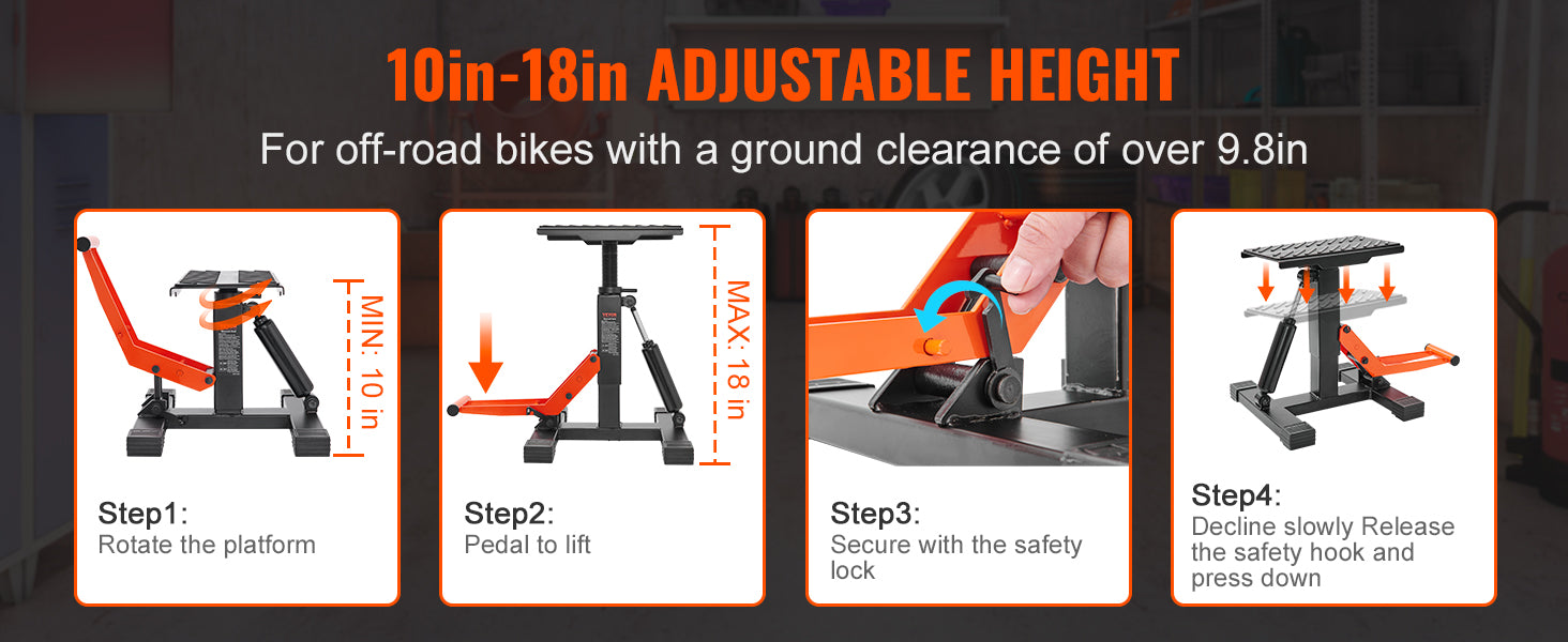 Motorcycle Jack Lift Stand 440lb Dirt Bike Lift Stand Hydraulic Lift Operation Adjustable Height Hoist Table for Repair