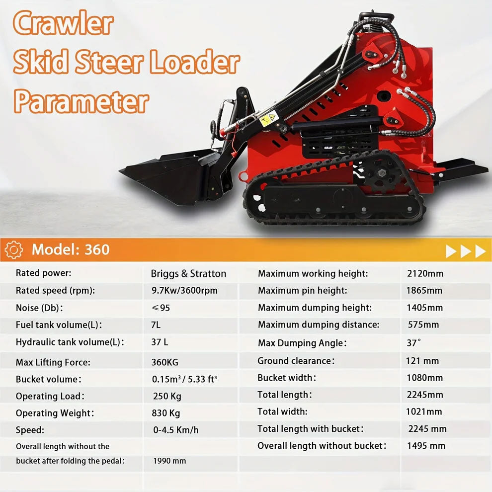 13.5HP,730Kg Mini Stand On Skid Steer Track Loader